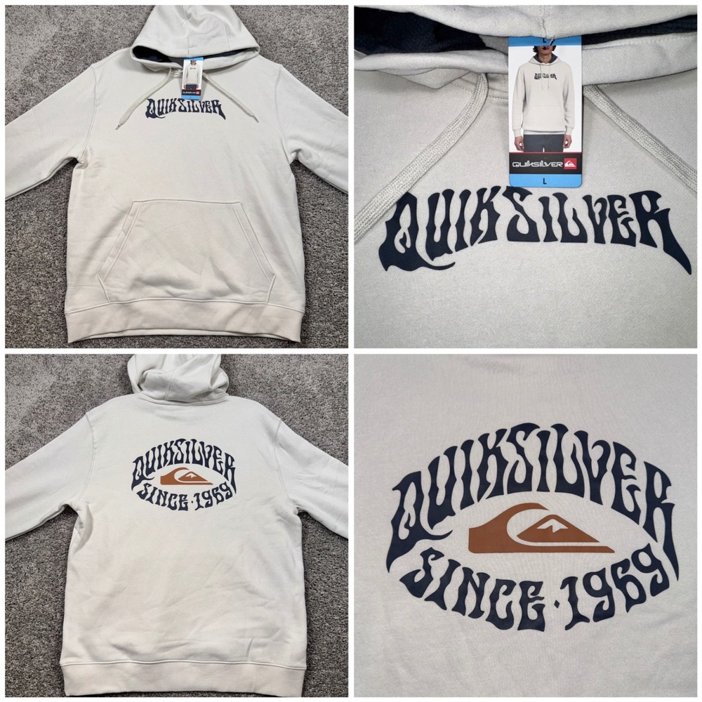 Quiksilver Graphic Pullover Hoodie Men Stretch Cream Large NEW